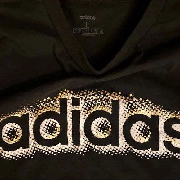 NWOT Adidas SS Black/White/Gold T-Shirt, Large - Picture 3 of 3